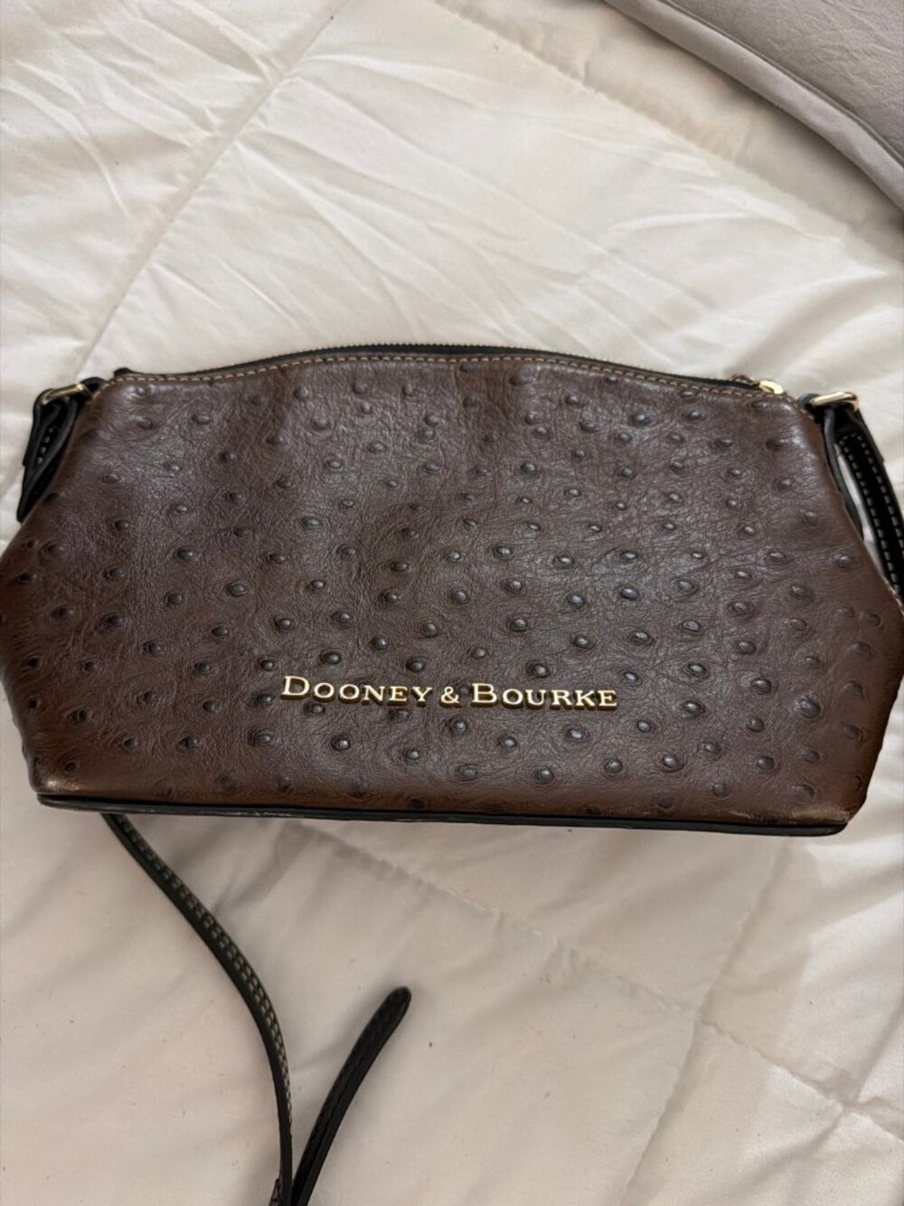 Dooney & Bourke Brown Ostrich-Embossed Leather Crossbody Bag